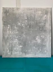 Toile 100 cm x 100 cm nuances de gris et argenté.