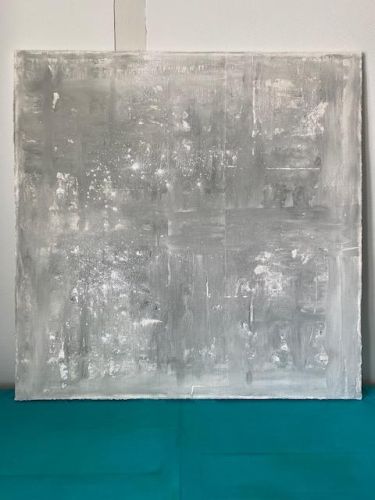 Toile 100 cm x 100 cm nuances de gris et argenté.