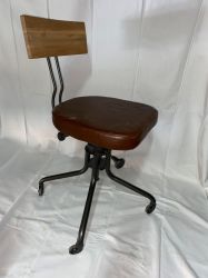 Chaise de bureau industrielle en cuir